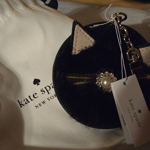 Kate Spade Keychain Bag Charm Furry Black Kitty NWT - Picture 3 of 4